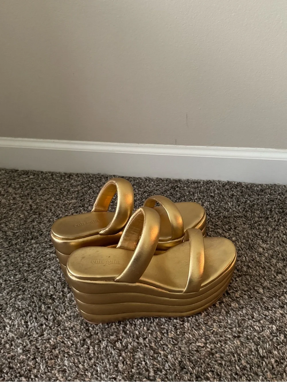 CULT GAIA Gold Platform Wedge Sandals